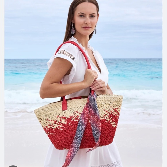 NWT Patricia Nash Calypso Woven Tote W/ GreekFloral Scarf